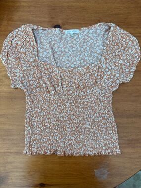 Ultra Flirt Terracotta Floral Smocked Puff Sleeve Top